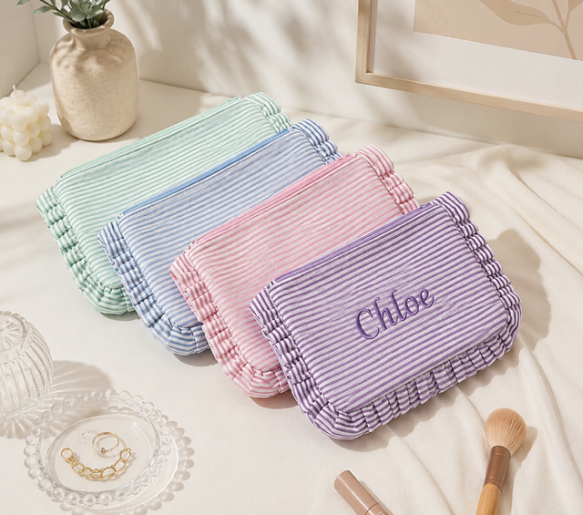 Embroidered Ruffle Pouch