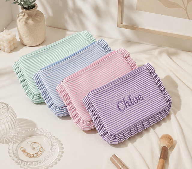 Embroidered Ruffle Pouch - Ready Set Travel